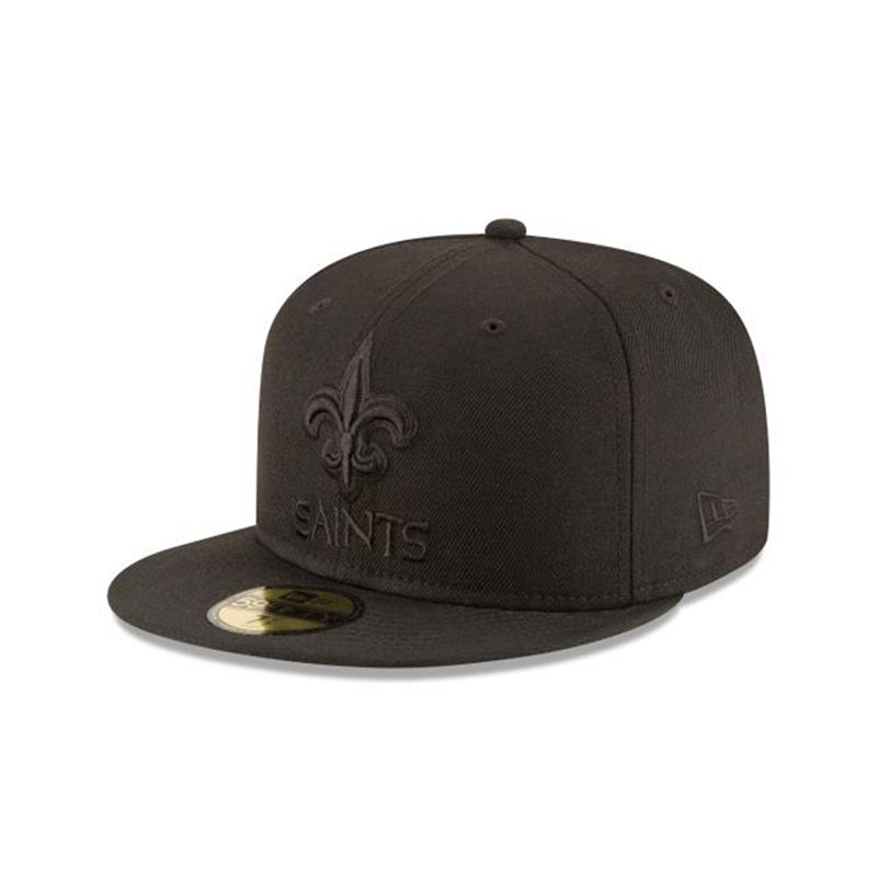 NFL New Orleans Saints Black On Black 59Fifty Fitted (PPB3078) - Black New Era Caps